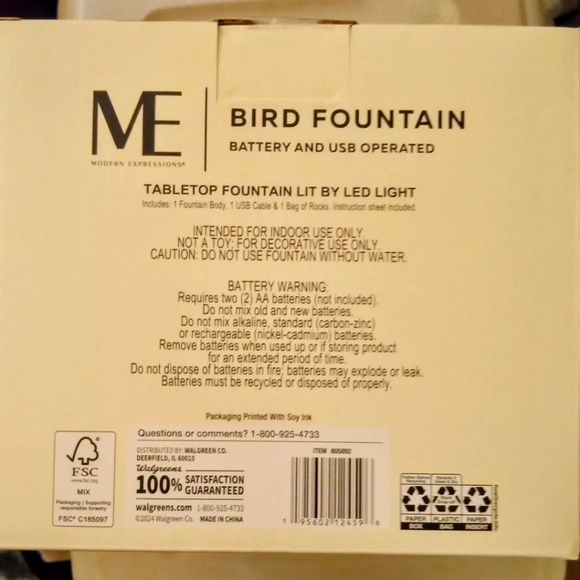 Indoor Tabletop Bird FOUNTAIN Battery and USB Operated. - Picture 2 of 3
